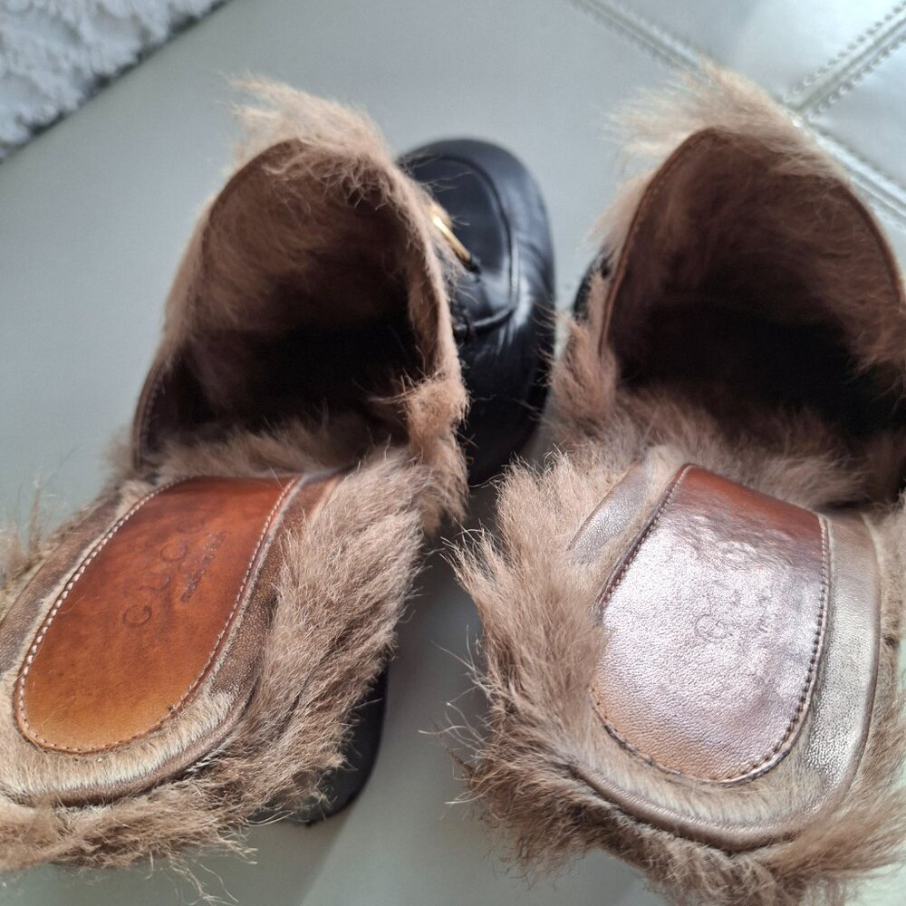 GUCCI Princetown Fur Horsebit Mule Heels Clogs - Picture 9 of 13